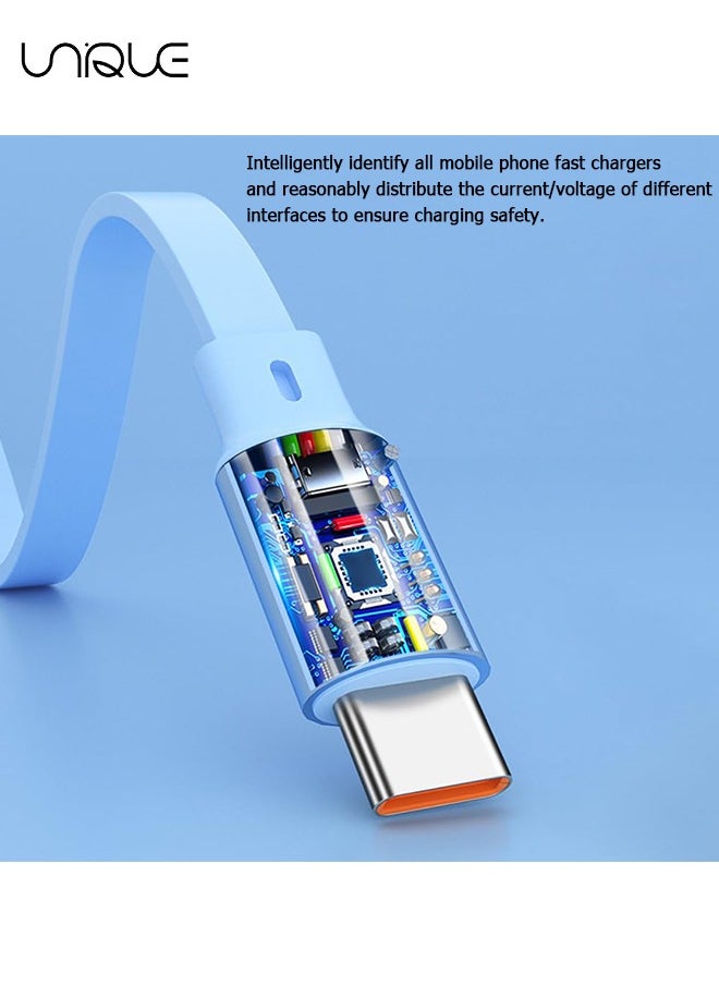 كابل شحن قابل للسحب 3 في 1 ، للنوع C ، اسحب ثلاثة كابلات بيانات سريعة الشحن ، كابل USB متعدد سلك شاحن سريع لأجهزة iPhone و Samsung و iPad والأجهزة اللوحية و Switch والمزيد (أزرق سماوي)