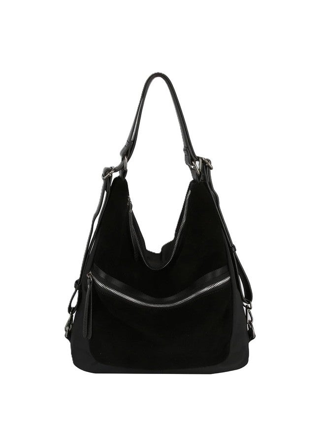 LM Women Convertible Shoulder Hobo Backpack Travel Bag (Black) - Image 1