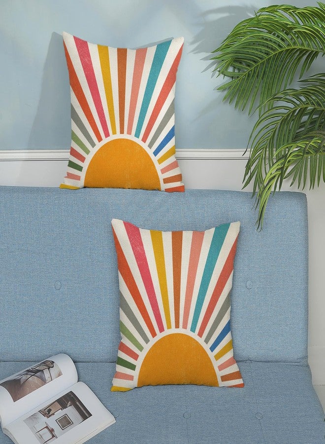 JEFERSO Summer Pillow Covers 18x18 Set of 2 Colorful Stripes Yellow Sunshine Decorations Outdoor Throw Pillows Boho Rainbow Sun Pillowcase Linen Decor Modern Farmhouse Cushion Case for Home Bedroom - Image 3