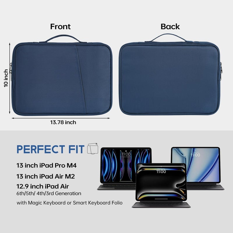 MAKINGTEC 12.9-13 inch iPad Pro Case, Padded Travel Carrying Sleeve for iPad Pro 13-in M4 & iPad Air 13-in M2 M3(2025) Magic Keyboard, Water-Resistant Shockproof iPad Soft Bag Cover w/Accessory Pocket -Blue - Image 3