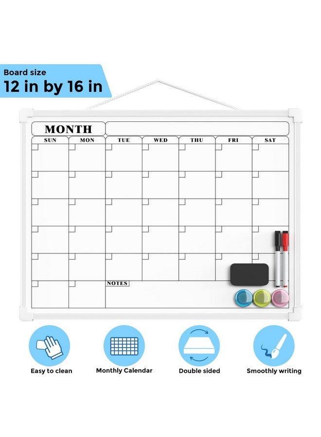 MaxGear Monthly Calendar Dry Erase Board For Wall, 16"X12" Small Hanging Double-Sided White Board, Portable Whiteboard For Planning, Drawing, Memo, To Do List, School, Home, Kitchen, Office - Image 3
