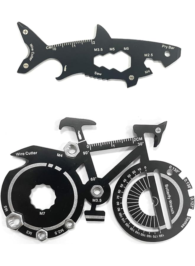 KASTWAVE 15 In 1 Shark Shape And 20 In 1 Bicycle Multitool Universal Screwdriver Keychain Multitool Mechanic Repair Bender Pocket Tool Keychain Spanner Outdoor Portable Multi Functional Utility Tool - Image 1