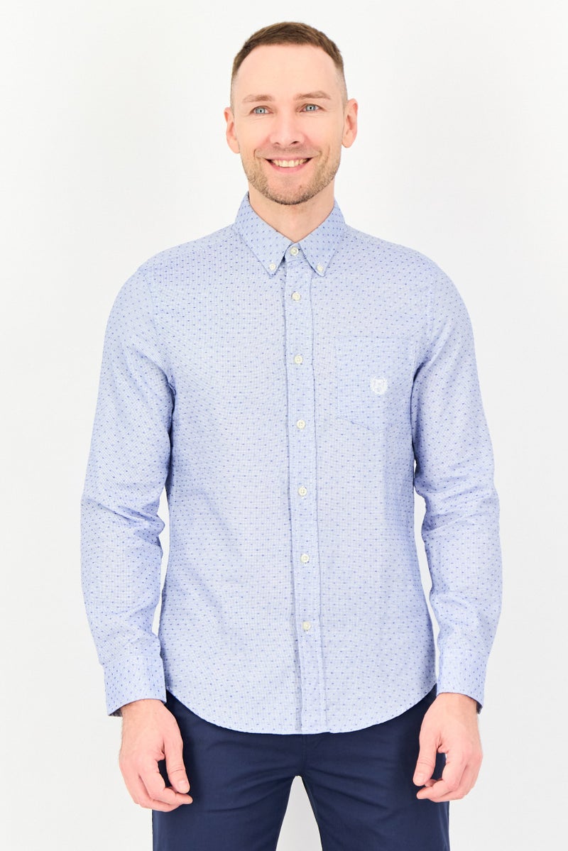 Chaps Men Regular Fit Textured Long Sleeve Casual Shirt, Multicolor - Image 1