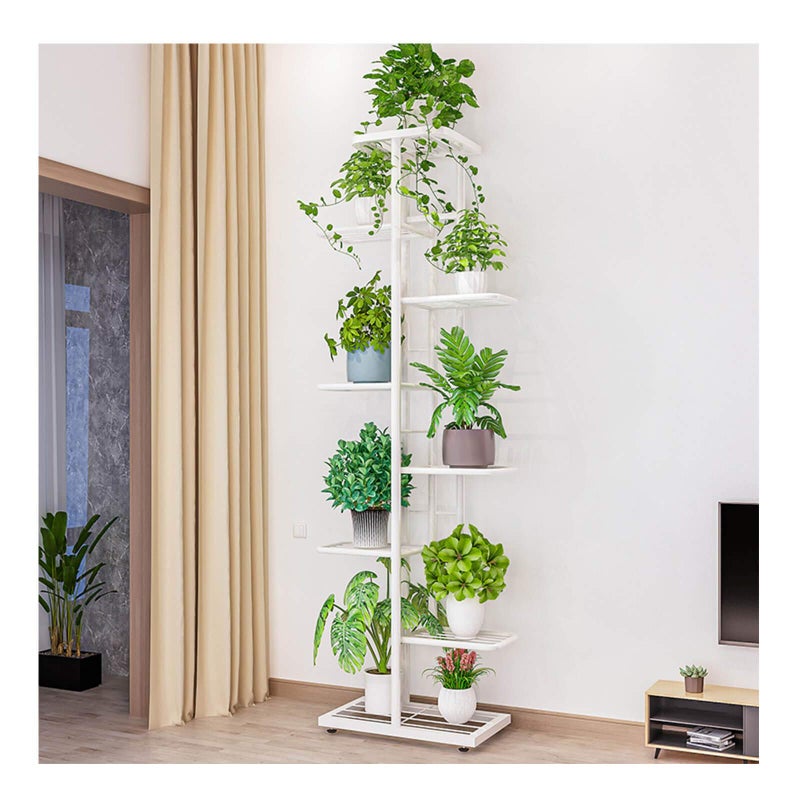 NOBL NOBL Multi Tiered Metal Plant Stand  Indoor Corner Tall 8 Tier 9 Pots Potted MultiTiered Multiple Layer Iron Narrow Flower Stand Rack White 