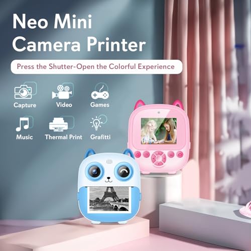 SEZNIK Mini Camera Printer, Click Photo Print, Inkless, Bluetooth HD Print, Android, iOS. Instant Print (Neo-Blue) - Image 2