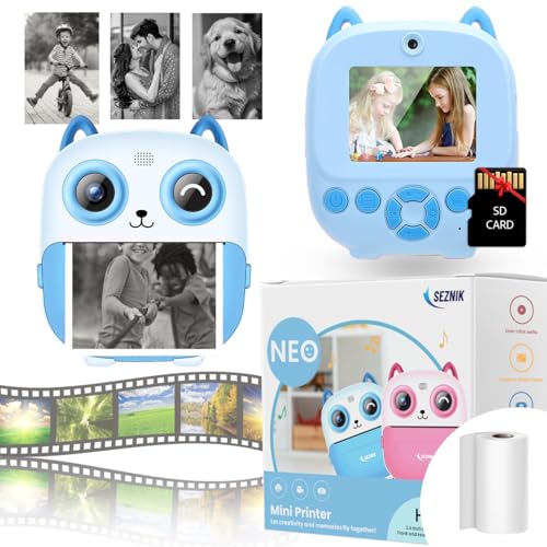 SEZNIK Mini Camera Printer, Click Photo Print, Inkless, Bluetooth HD Print, Android, iOS. Instant Print (Neo-Blue) - Image 1