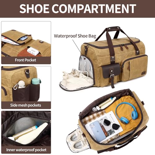 SHENHU Travel Duffle Bag Weekender Bag with Shoe Compartment Overnight Bag for Men Travel Bag Carry On Lugguage Brown - Image 3