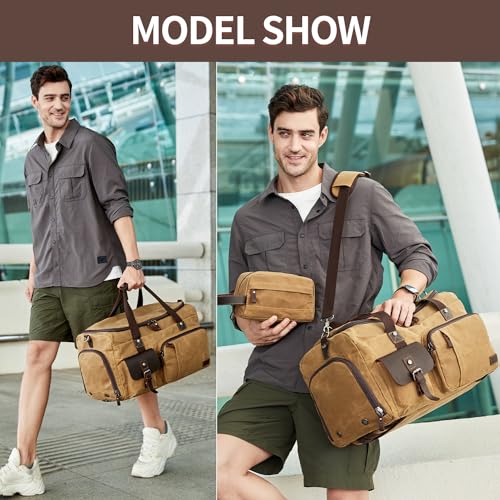 SHENHU Travel Duffle Bag Weekender Bag with Shoe Compartment Overnight Bag for Men Travel Bag Carry On Lugguage Brown - Image 2