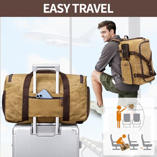 SHENHU Travel Duffle Bag Weekender Bag with Shoe Compartment Overnight Bag for Men Travel Bag Carry On Lugguage Brown - Image 4