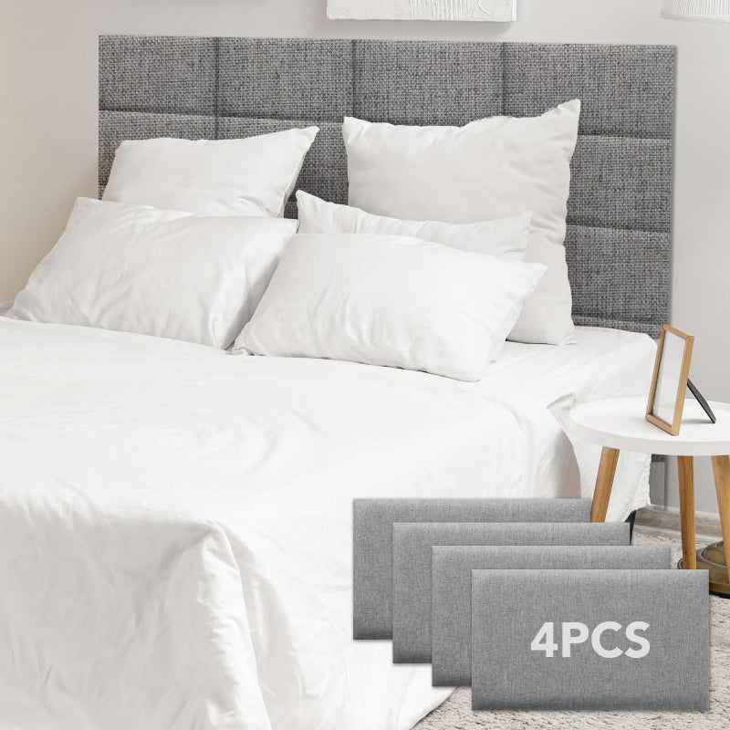 CvoMep 4 Piece Linen Fabric Peel and Stick Headboard, Upholstered Wall Mounted Headboard for Twin, 3D Anti-Collision Soundproof Self-Adhesive Wall Panel for Bedroom 16.53" x 9.84" - Image 1