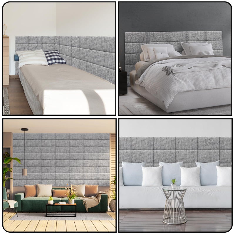 CvoMep 4 Piece Linen Fabric Peel and Stick Headboard, Upholstered Wall Mounted Headboard for Twin, 3D Anti-Collision Soundproof Self-Adhesive Wall Panel for Bedroom 16.53" x 9.84" - Image 5