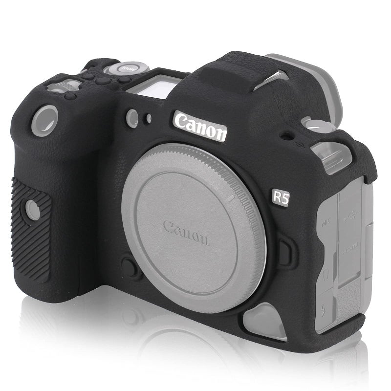 STSEETOP Camera Case for Canon R5 - Silicone Protective DSLR Skin Cover, Detachable Cage, Shockproof, Dustproof (Black) - Image 1