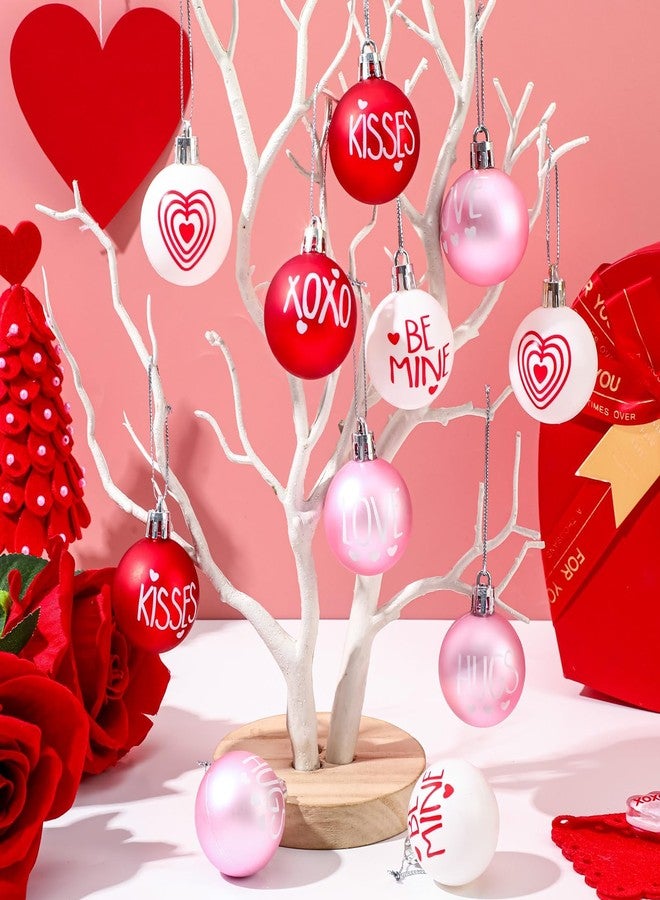 JULMELON 36 Pcs Valentine's Day Ball Ornaments, Red Pink White Heart Decorations with Letters, Plastic Hanging Orbs for Tree Party Supplies, Valentine's Day Party Decor - Image 3