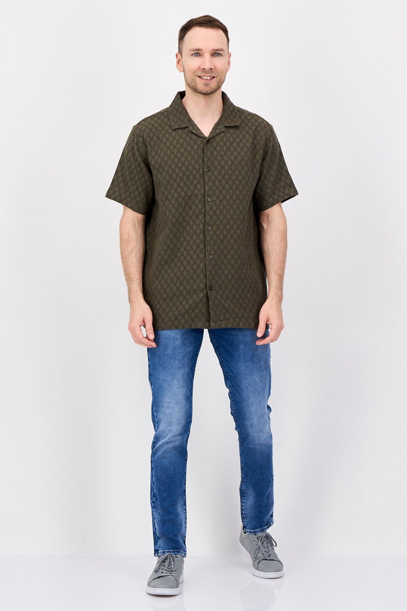 Aeropostale قميص رجالي بقصة عادية بأكمام قصيرة بتصميم منسوج، زيتوني - Image 4