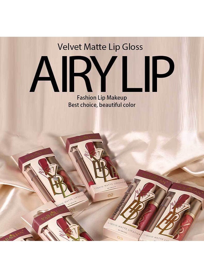 يابوليان طقم محدد شفاه وملمع شفاه مطفي، محدد شفاه وروج مقاوم للماء طويل الأمد، مجموعة مكياج أحمر شفاه مخملي بلون نود#4 - Image 3