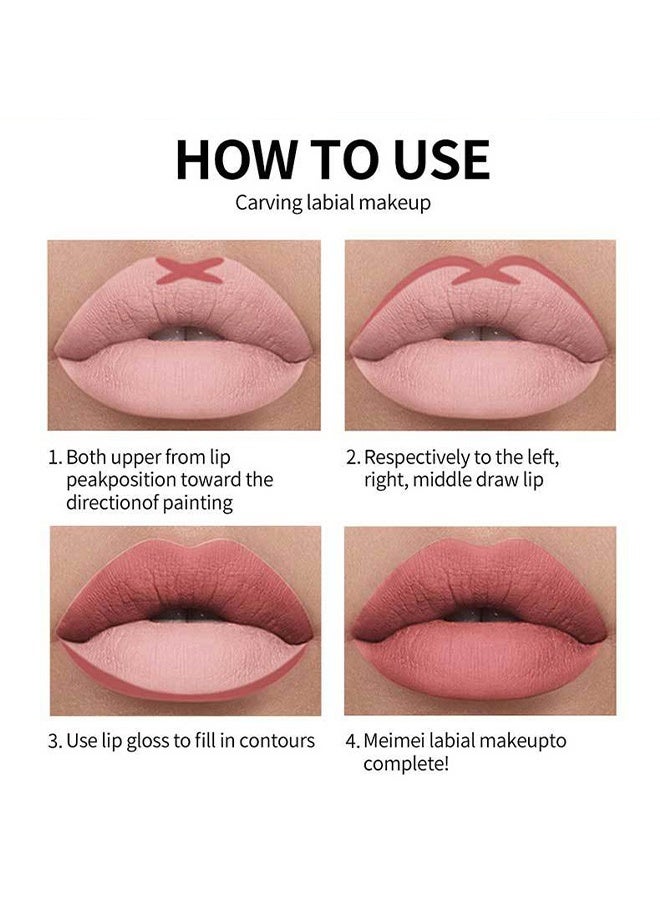 يابوليان طقم محدد شفاه وملمع شفاه مطفي، محدد شفاه وروج مقاوم للماء طويل الأمد، مجموعة مكياج أحمر شفاه مخملي بلون نود#4 - Image 5