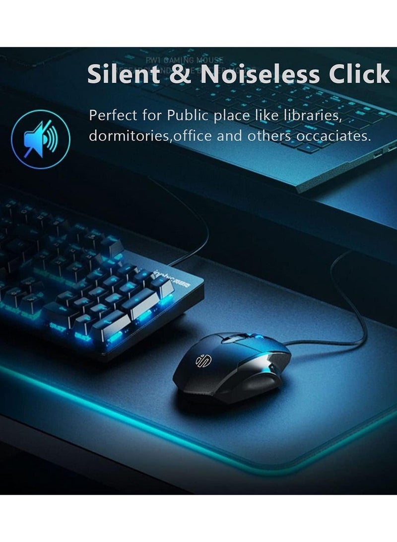 inphic USB Computer Mouse Wired, Silent Click Corded Mouse 3-Button Wired Optical Mouse, Office and Home Mice, Ergonomic Shape for Windows Computers, Macs, iPad, PC and Laptops, Black - Image 2