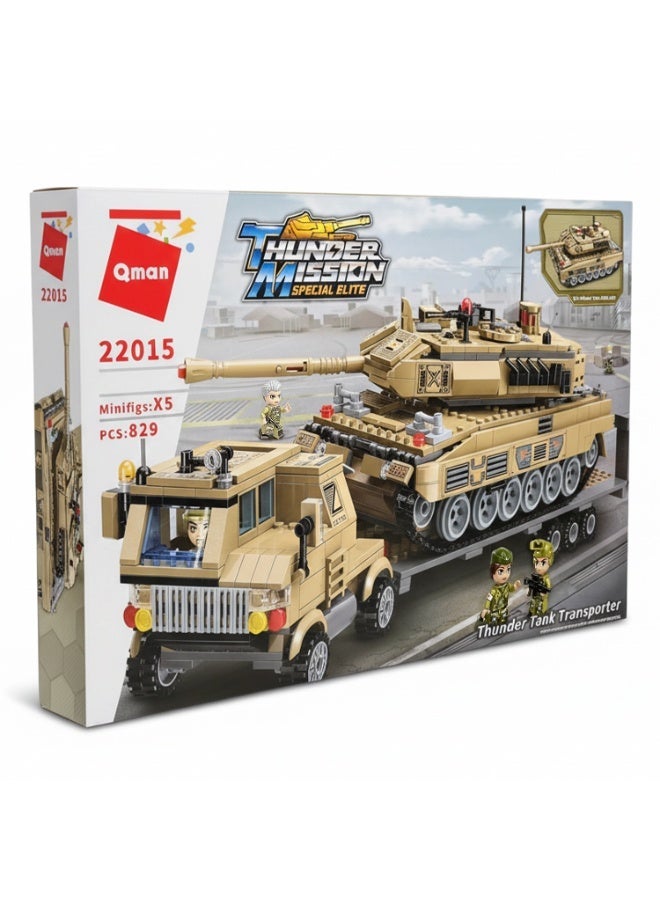 Qman Thunder Mission Thunder Tank Transporter Building Set – 829 Pieces with 5 Minifigures - Image 4