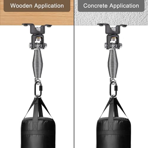 BeneLabel Heavy Duty Boxing Punching Bag Hanger with Spring, 360° Rotation Wood Beam Holder, 1 Carabiner, 1 Comfort Spring, 2 Hexagon Wood Screws and 2 Expansion Screws. - Image 3