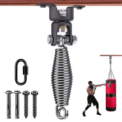 BeneLabel Heavy Duty Boxing Punching Bag Hanger with Spring, 360° Rotation Wood Beam Holder, 1 Carabiner, 1 Comfort Spring, 2 Hexagon Wood Screws and 2 Expansion Screws. - Image 1