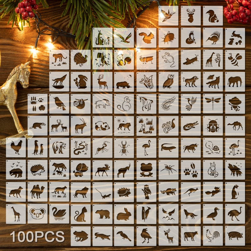 Fainne 100 Pcs 2 Inch Stencils Small Stencils for Painting on Wood Reusable Painting Templates Crafts for DIY Scrapbook, Wood, Wall, Fabric, Rock, Chalkboard, Sign(Animals) - Image 1