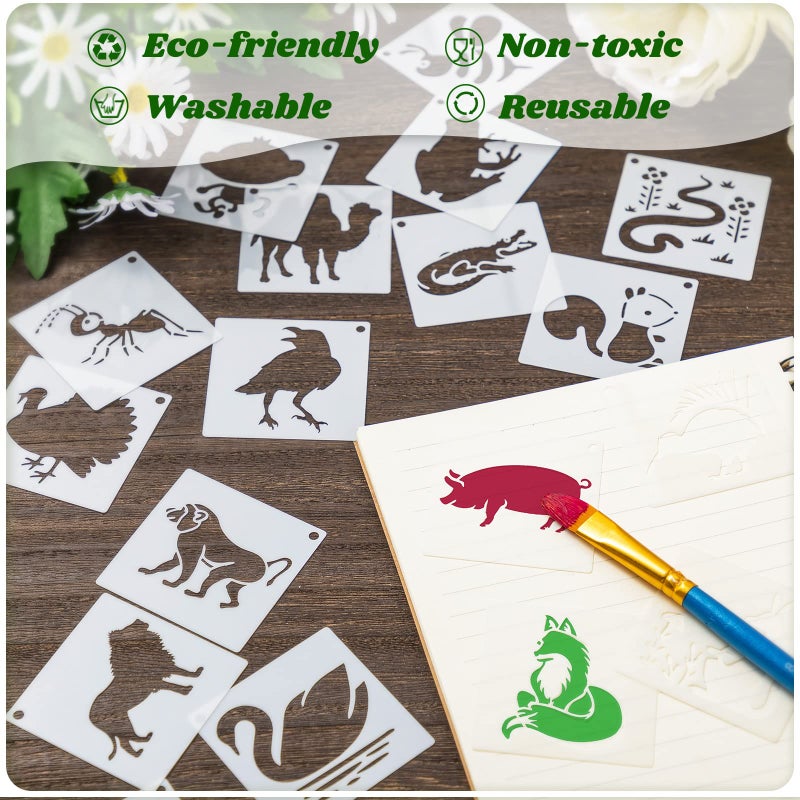Fainne 100 Pcs 2 Inch Stencils Small Stencils for Painting on Wood Reusable Painting Templates Crafts for DIY Scrapbook, Wood, Wall, Fabric, Rock, Chalkboard, Sign(Animals) - Image 3