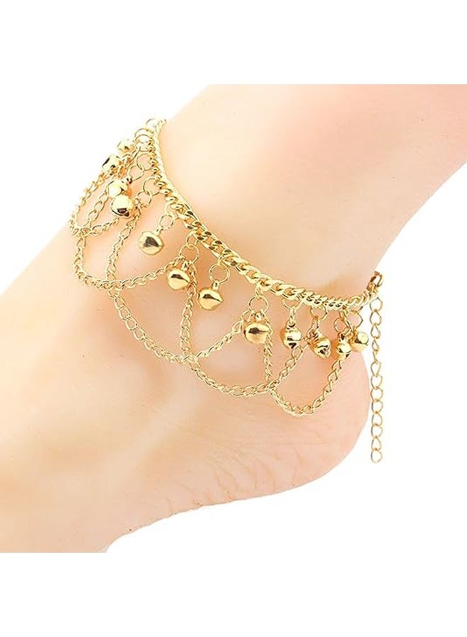 Women's gold-plated anklets, charm bracelets, anklets, bohemian delicate adjustable beach anklets, Cuban chains, bells, silver anklets, women's anklets