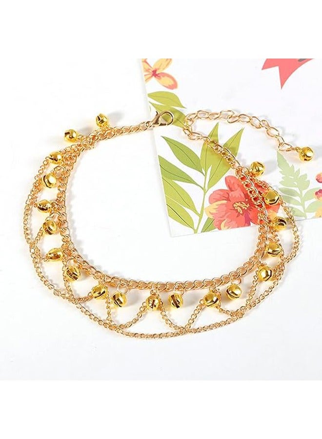 Women's gold-plated anklets, charm bracelets, anklets, bohemian delicate adjustable beach anklets, Cuban chains, bells, silver anklets, women's anklets