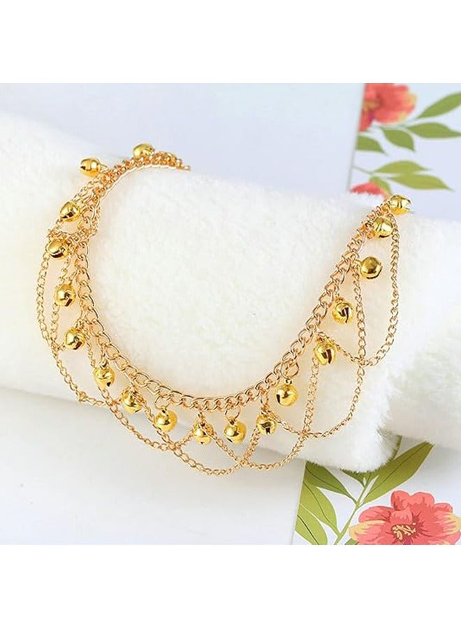 Women's gold-plated anklets, charm bracelets, anklets, bohemian delicate adjustable beach anklets, Cuban chains, bells, silver anklets, women's anklets