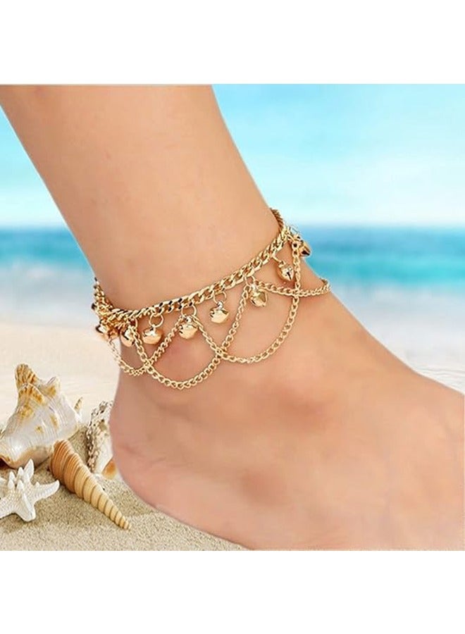 Women's gold-plated anklets, charm bracelets, anklets, bohemian delicate adjustable beach anklets, Cuban chains, bells, silver anklets, women's anklets