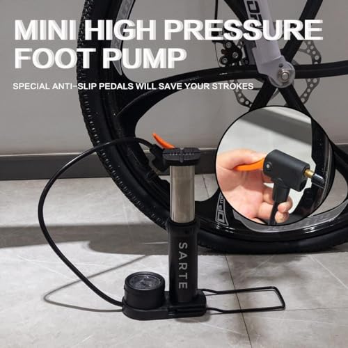 SARTE Foot Pump for Bike Car Tyre Inflator Pump Super Fast Air Pump for Cycle with Tyre Pressure Gauge Portable High Pressure Foot Air Pump Multipurpose Use As Balloon Air Pump Cycle, Football Pump - Image 3