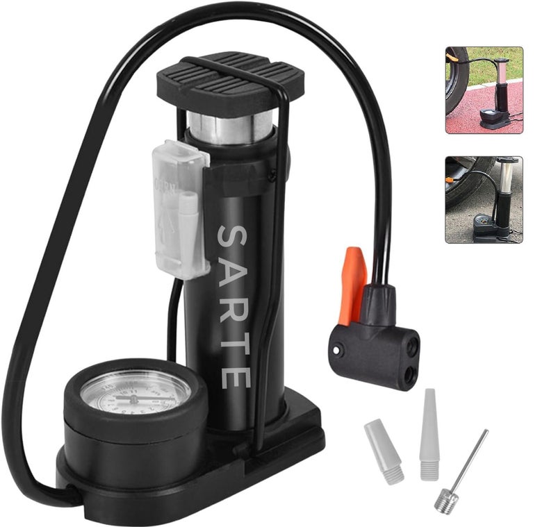 SARTE Foot Pump for Bike Car Tyre Inflator Pump Super Fast Air Pump for Cycle with Tyre Pressure Gauge Portable High Pressure Foot Air Pump Multipurpose Use As Balloon Air Pump Cycle, Football Pump - Image 1