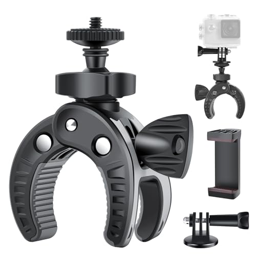 UTEBIT Bike Camera Mount with 1/4" Screw Bicycle Camera Clamp for Bike,Motorcycle, Gopro,Electric Vehicles,360° Rotation Handlebar Action Camera Smartphone - Image 1