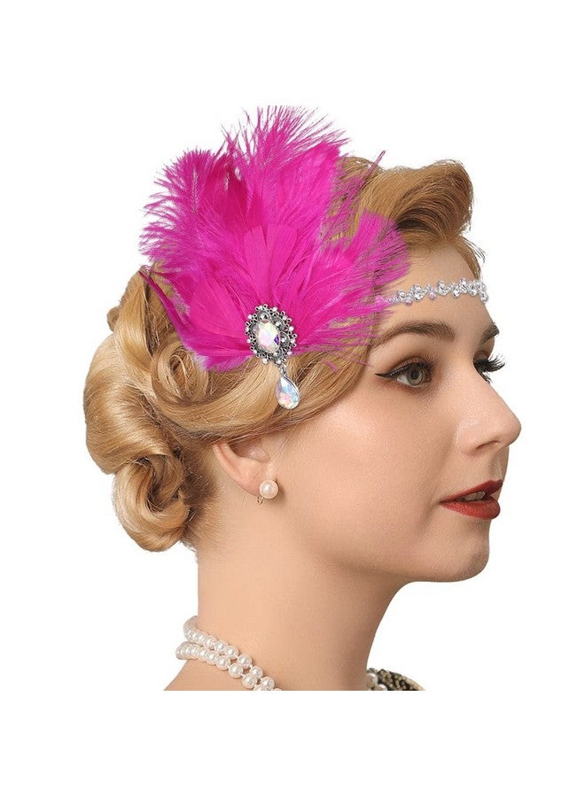 GENBREE Enbree 1920S Flapper Headpiece Rose Red Feather Headband Rhinestone Gatsby Headbands Prom Party Hair Accessories For Women  - Image 2