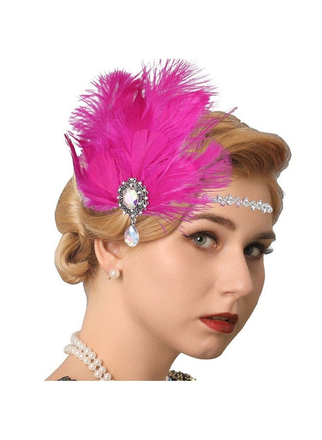 GENBREE Enbree 1920S Flapper Headpiece Rose Red Feather Headband Rhinestone Gatsby Headbands Prom Party Hair Accessories For Women  - Image 5