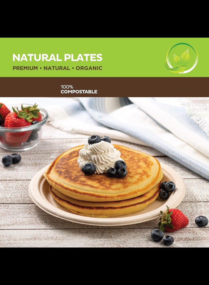 Paper Plates, 100% Compostable Heavy Duty, Disposable 6 Inch, Small Dessert Plate - [50-Pack]- Eco-Friendly, Biodegradable Bagasse Natural Brown Small Plates  - Image 4