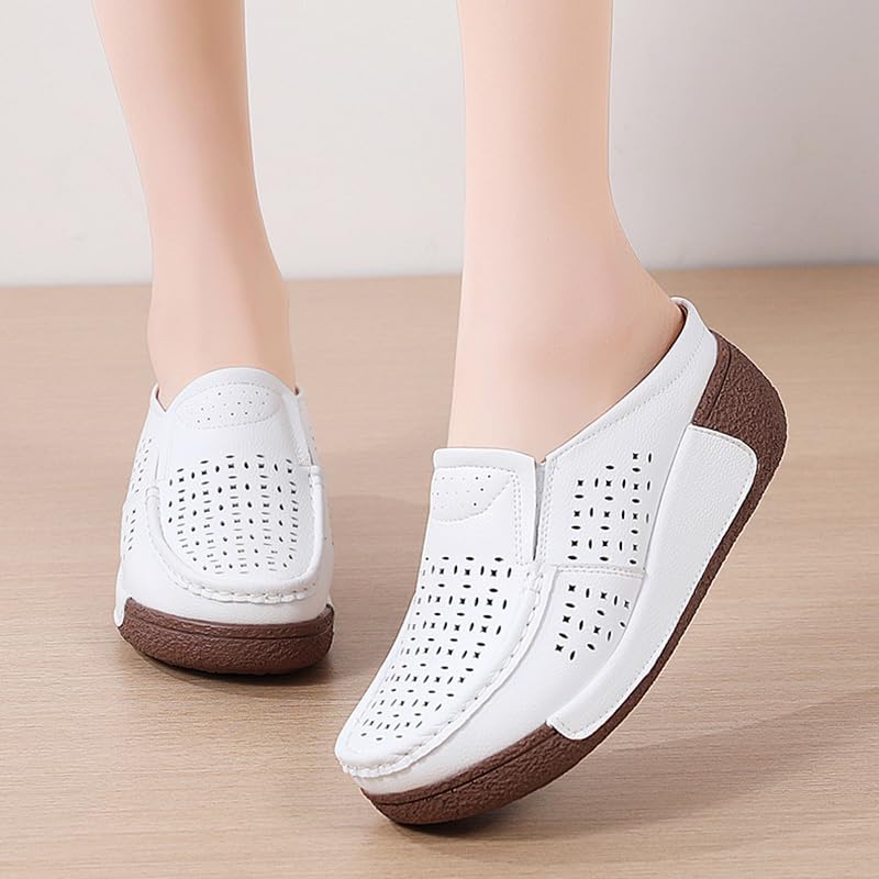 CrazySavage Women's Toning Rocker Cutout Walking Shoes Platform Slip On Leather Hollow Breathable Wedge Orthotic Sneakers Insole Pain Relief Arch Support That (Black,9,Women,9) - Image 2