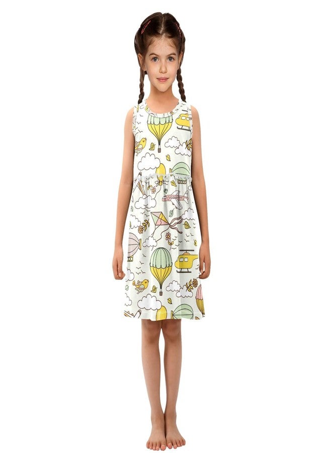 Aflyko Spring Dress for Girl Cartoon Airplane Cloud Hot Air Balloon Kiddo Tank Play Sundress Costume Dress Summertime Comfy Skirt for Church Dinner Event Wedding 5-6T - Image 3