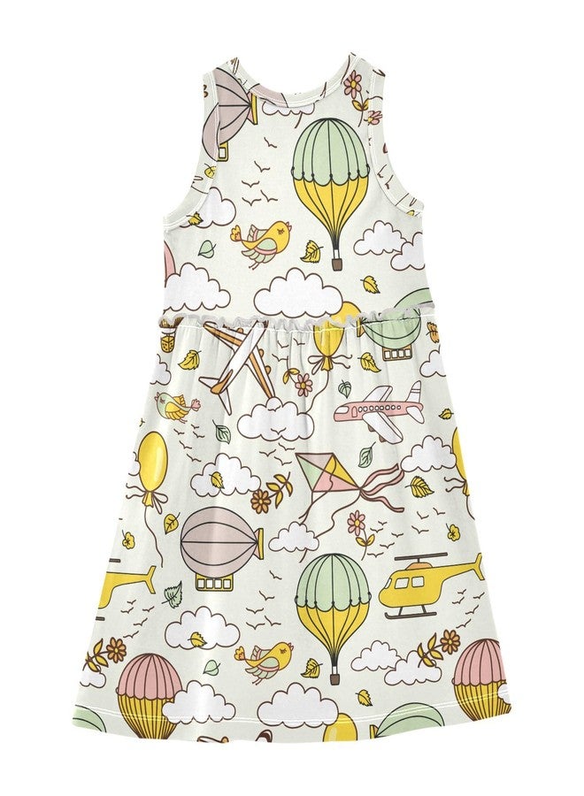 Aflyko Spring Dress for Girl Cartoon Airplane Cloud Hot Air Balloon Kiddo Tank Play Sundress Costume Dress Summertime Comfy Skirt for Church Dinner Event Wedding 5-6T - Image 4