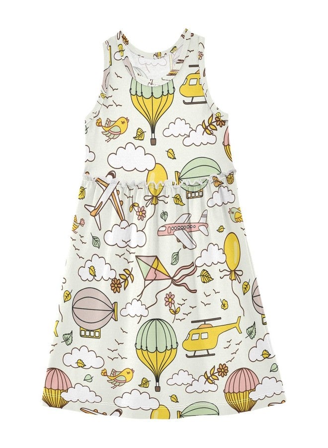 Aflyko Spring Dress for Girl Cartoon Airplane Cloud Hot Air Balloon Kiddo Tank Play Sundress Costume Dress Summertime Comfy Skirt for Church Dinner Event Wedding 5-6T - Image 1