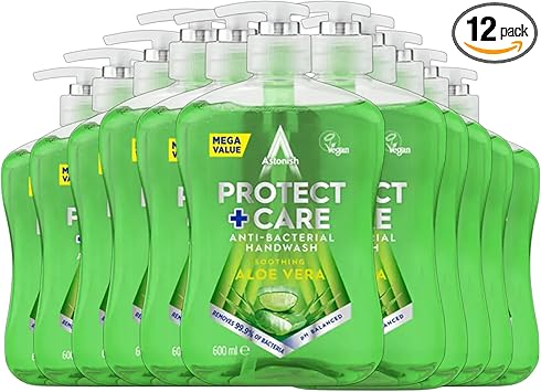 Astonish Protect Care AntiBacterial Handwash Aloe Vera Mega Value Pack of 12 600ml Bottles Vegan pH Balanced Removes 999 of Bacteria - Image 1