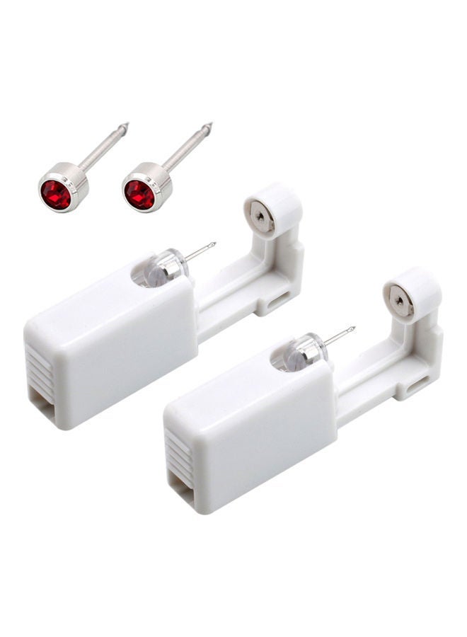 2-Piece Self Ear Piercing Disposable Tool Kit with Ear Studs Red/Silver - Image 1