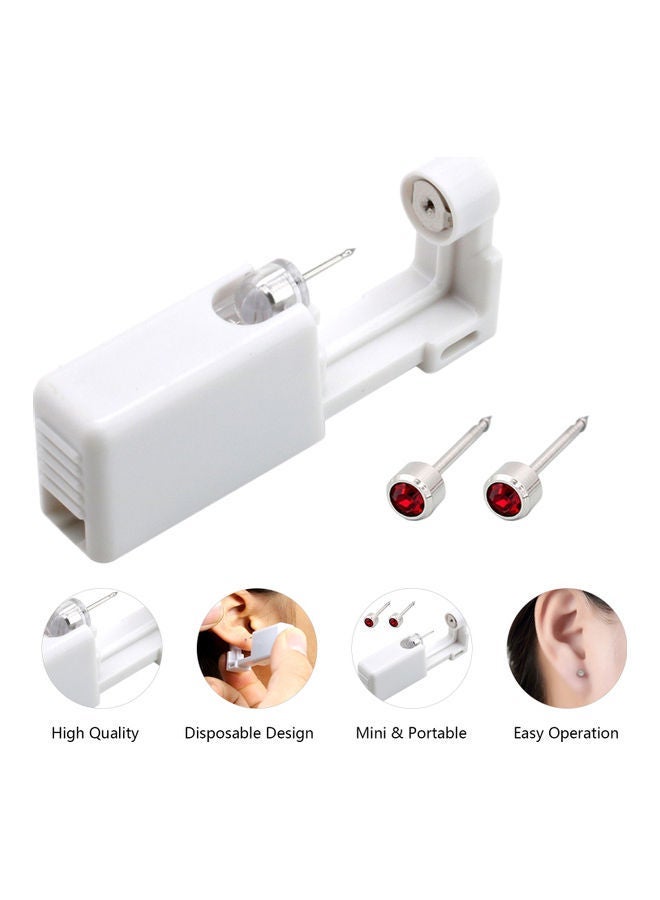 2-Piece Self Ear Piercing Disposable Tool Kit with Ear Studs Red/Silver - Image 2