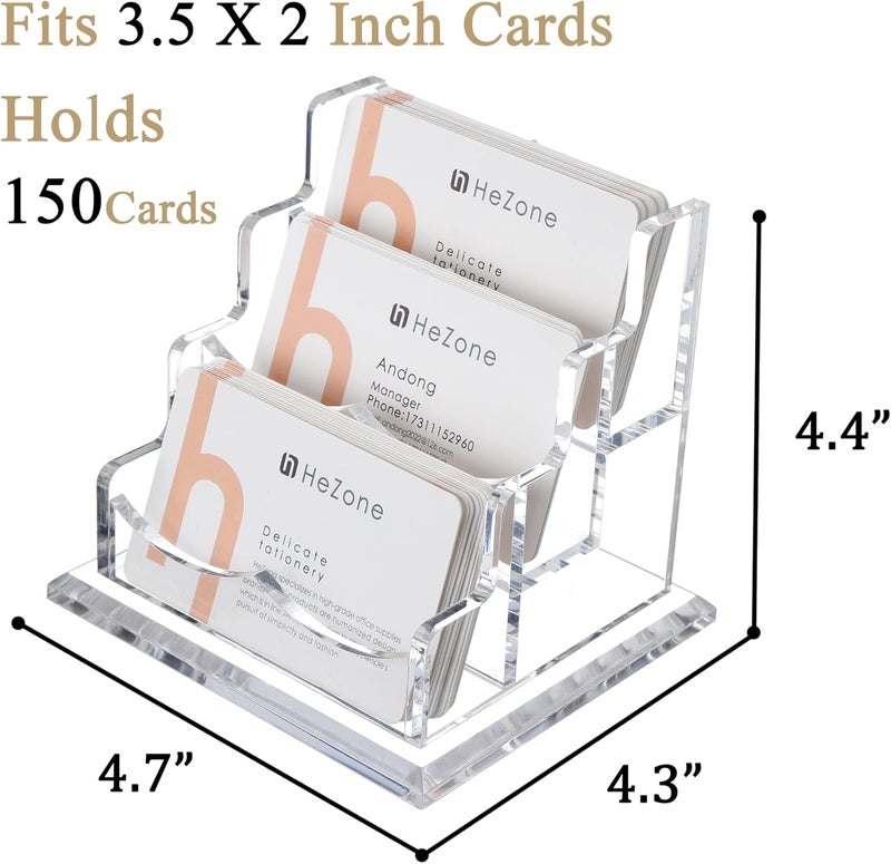 HeZone Business Card Holder for Desk 3 Slots 3 Tier, Clear Acrylic Cards Display Stand, Cards Organizer for Women and Men, Hold 150 Cards-Horizontal 3 Slots - Image 3