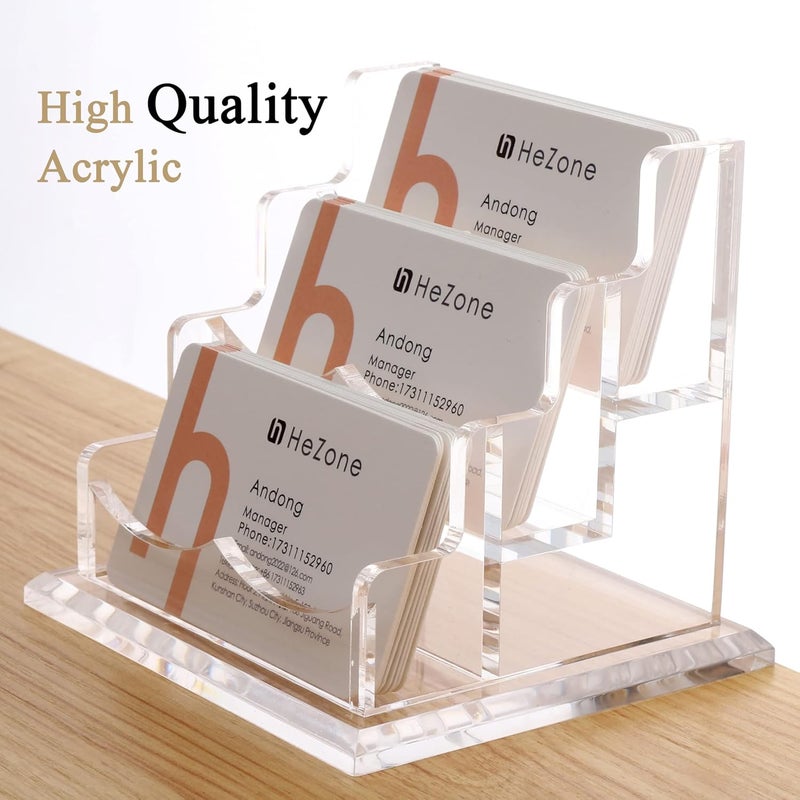 HeZone Business Card Holder for Desk 3 Slots 3 Tier, Clear Acrylic Cards Display Stand, Cards Organizer for Women and Men, Hold 150 Cards-Horizontal 3 Slots - Image 5