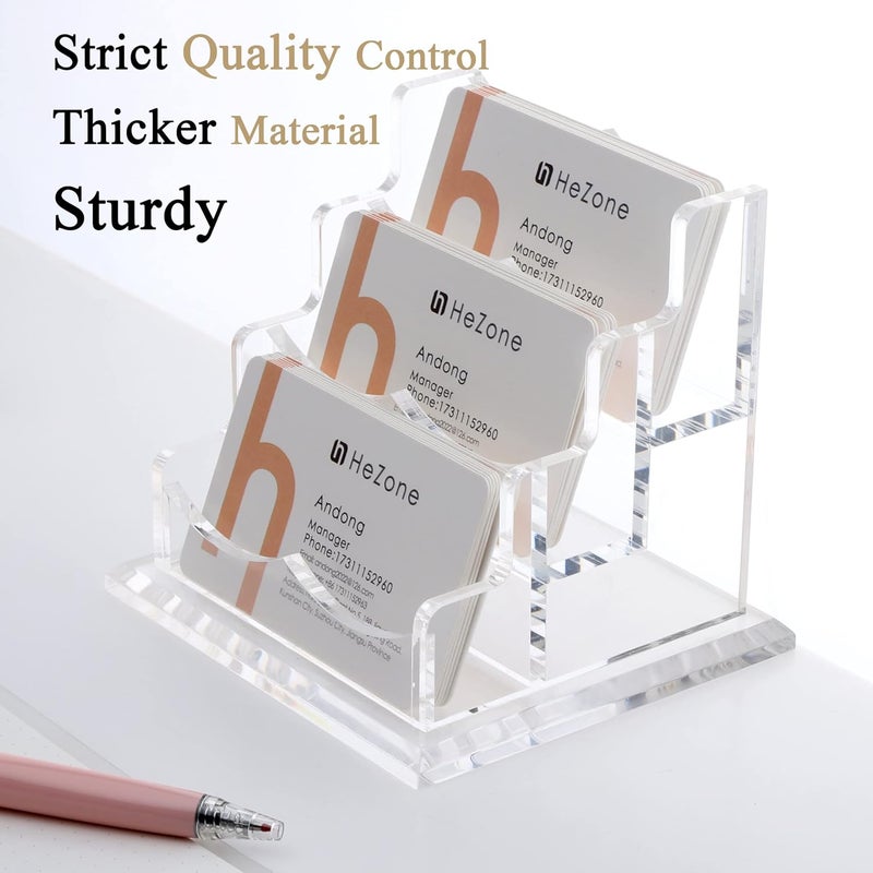 HeZone Business Card Holder for Desk 3 Slots 3 Tier, Clear Acrylic Cards Display Stand, Cards Organizer for Women and Men, Hold 150 Cards-Horizontal 3 Slots - Image 4