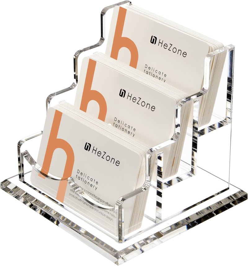 HeZone Business Card Holder for Desk 3 Slots 3 Tier, Clear Acrylic Cards Display Stand, Cards Organizer for Women and Men, Hold 150 Cards-Horizontal 3 Slots - Image 1