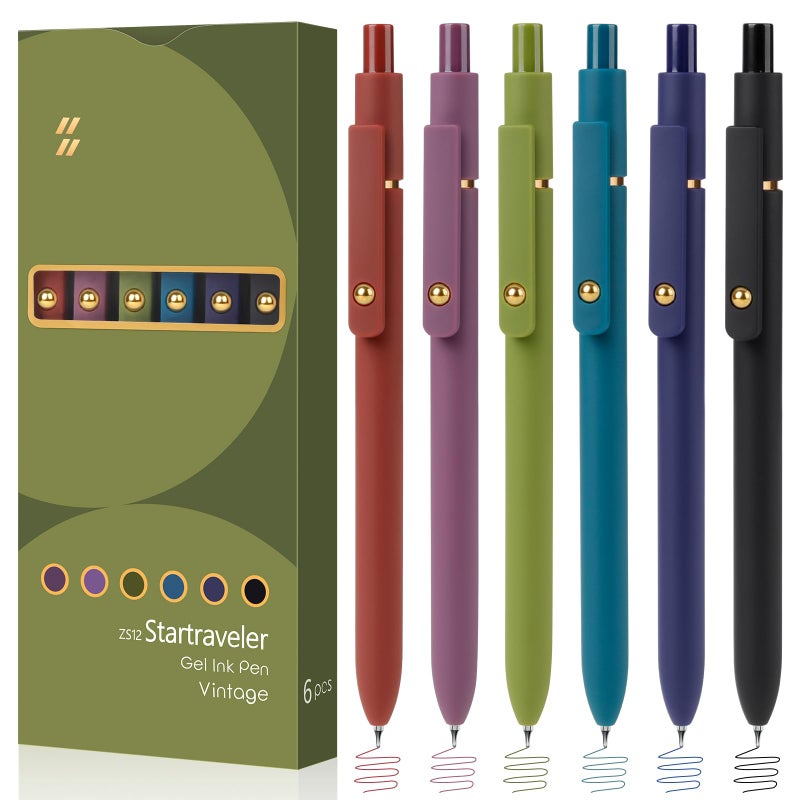 FIOVER Colored Pens, 6 Pack Colorful Gel Pens, Medium Point 0.7mm, Smooth Writing Pens Multicolor for Journaling, Drawing, Doodling, and Note Taking (6PCS Vintage Colorful) - Image 1