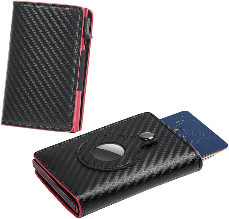 Fermido Slim Wallet for Air Tag| Genuine Leather RFID Credit Card Money Holder Automatic Pop up Mini Aluminum Wallet | Pocket-Sized and Slim Design Multipurpose Accessory for AirTag Case Cover for Men… - Image 1