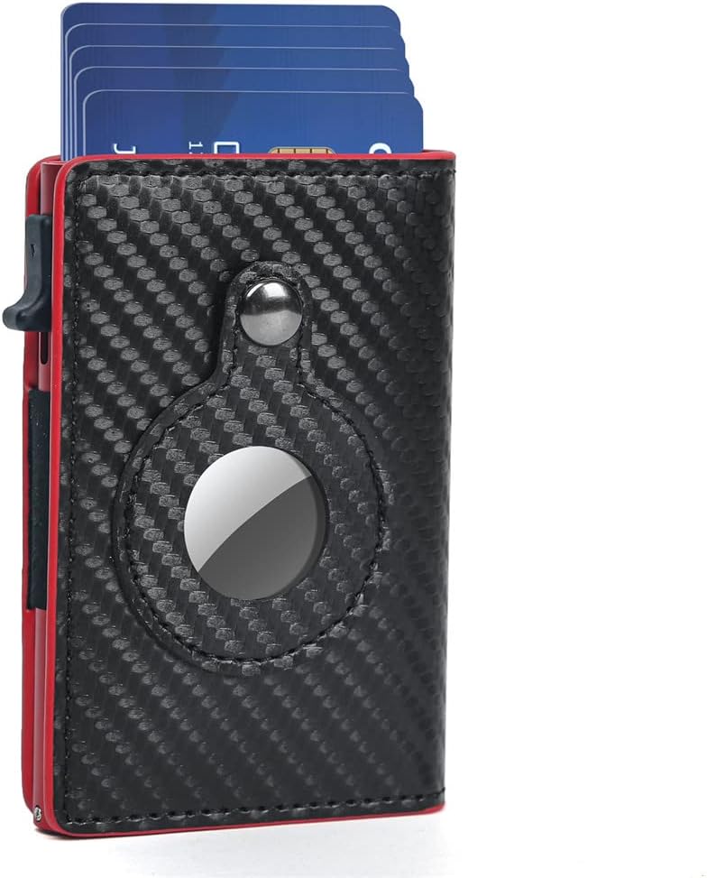 Fermido Slim Wallet for Air Tag| Genuine Leather RFID Credit Card Money Holder Automatic Pop up Mini Aluminum Wallet | Pocket-Sized and Slim Design Multipurpose Accessory for AirTag Case Cover for Men… - Image 2